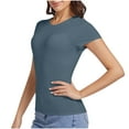 thumbnail image 2 of Timegard Summer Tops for Women Short Sleeve Solid Color Basic Tee Casual Crewneck Slim Comfy T Shirts, 2 of 3