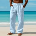 thumbnail image 6 of Dresfit Mens Wide Leg Pants 2026 Big and Tall Linen Pants Open Bottom Drawstring Y2k Trousers Lightweight Summer Breathable Elastic Waist Slacks Light Blue 2XL, 6 of 6