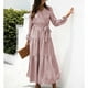 thumbnail image 4 of Vestido Maxi De Manga Larga Abullonada, Estampado Floral, Manga Larga, Cuello En V, Vestido Maxi Con Lazo En La Cintura, Dobladillo Con Volantes, Largo Hasta El Tobillo Para ANGGREK Rosa M, 4 of 6