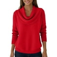 thumbnail image 5 of Cowl Neck Sweater for Women Cozy Loose Knit Pullover Long Sleeve Casual Trendy Tops Fall Winter Red L, 5 of 5