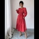 thumbnail image 5 of Vestidos de Invitada de Boda de Otoño para Mujer, con Mangas Largas Abullonadas, Fruncido, Cuello Redondo, Informal, Escalonado, Corte A, Vestido Fluido Rojo S, 5 of 7