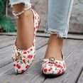 thumbnail image 2 of Women's Cherry Print Ruched Ballet Flat Shoes Low Top Pointed Toe Metal Decora Slip On Casual Walking Dressy Loafers, 2 of 7