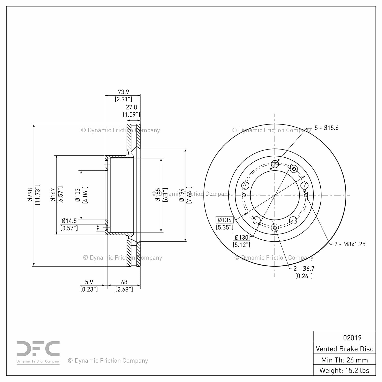 Front Dynamic Friction Company Disc Brake Rotor 600-02019 (1) For 1987-1991 Porsche 944, 1992-1995 Porsche 968