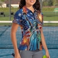 thumbnail image 3 of Aplkyhs American Flag Firework Women's Golf Shirt and Sun Visor Hat Set Quick-Dry Moisture-Wicking Short Sleeve Shirt Adjustable UV-Protective Sun Hat for Golf Tennis Hiking Daily Wear, 3 of 7