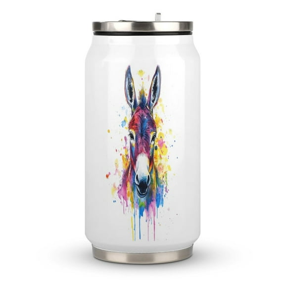 Cute Donkey Coffee Tavel Tumblers with Lid and Straw Stainless Steel Vacuum Insulated Mug Wine Glasses Tea Cup for Hot and Cold 300ml