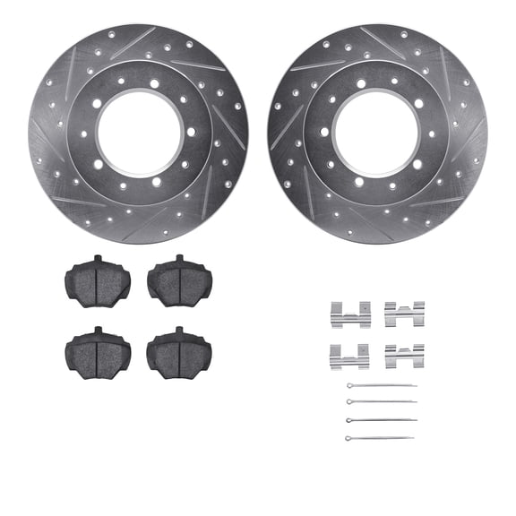 Dynamic Friction Company Rear Brake Rotors-Drilled and Slotted-Silver with 5000 Advanced Brake Pads includes Hardware 7512-11003