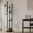 thumbnail image 4 of Solid Wood Rotary Coat Rack, Freestanding hat Rack with 3 Shelves and 9 Hooks, Coat tree for Bedroom, Entryway, Livingroom, Coat Hanger Stand for Coats, Scarves, Handbags (black), 4 of 9