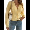 thumbnail image 2 of Suéter Cárdigan de Otoño para Mujer, Tendencia de Moda, Top de Larga, Chaqueta Informal, Suéter con Botones para Vacaciones. Amarillo S, 2 of 8