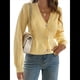 thumbnail image 2 of Suéter Cárdigan de Otoño para Mujer, Tendencia de Moda, Top de Larga, Chaqueta Informal, Suéter con Botones para Vacaciones. Amarillo L, 2 of 8