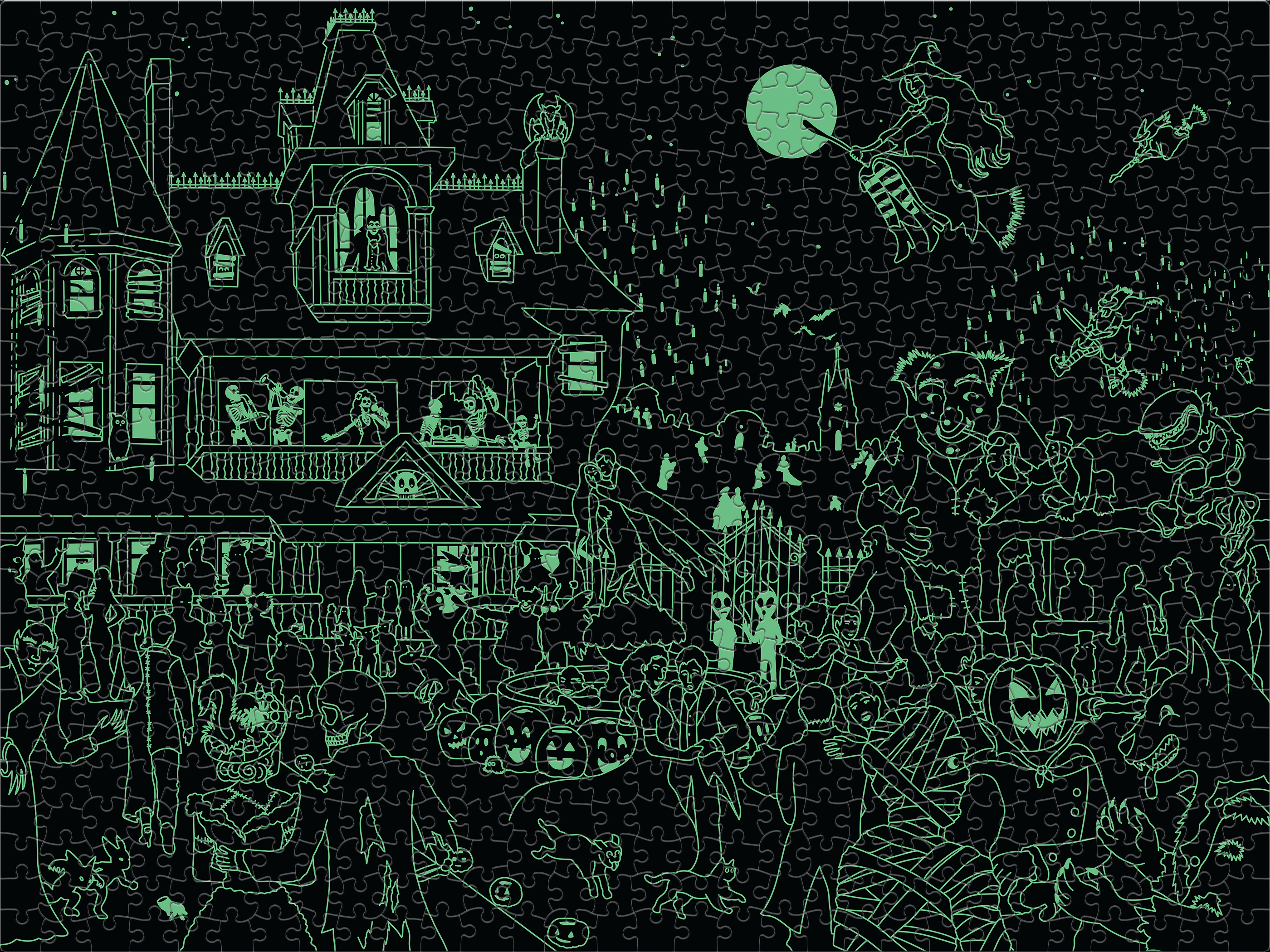 Ceaco A Ghoulish Gathering Glow (Zak Kinkade) 750 Piece Interlocking Jigsaw Puzzle