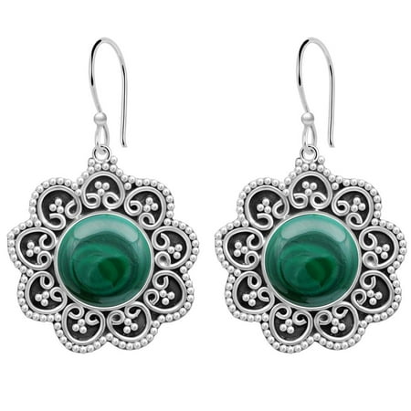 - 11 Carat Cushion Briolette Green Malachite Sterling Silver Dangle Earrings
