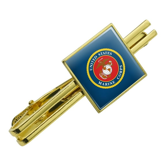 Marines USMC Logo Blue Red Gold Officially Licensed Square Tie Bar Clip Clasp Tack- Silver or Gold