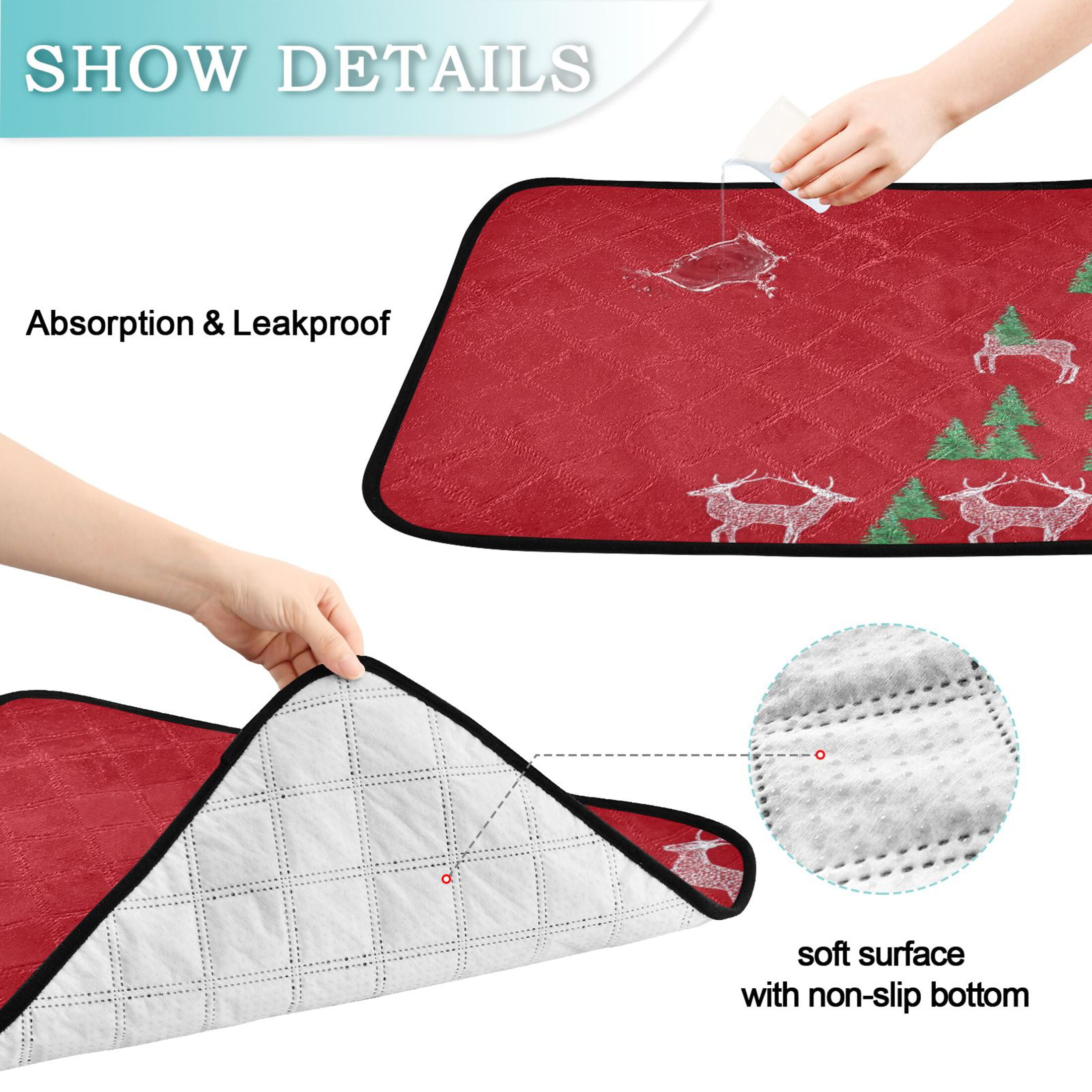 IAUYY Washable Pee Pads for Dogs Smallx3 Absorbent and Leak-Proof Non-Slip Reusable Puppy Pee Pads for Dogs Applicable to Playpen Potty Crate Red Deer Festival Theme