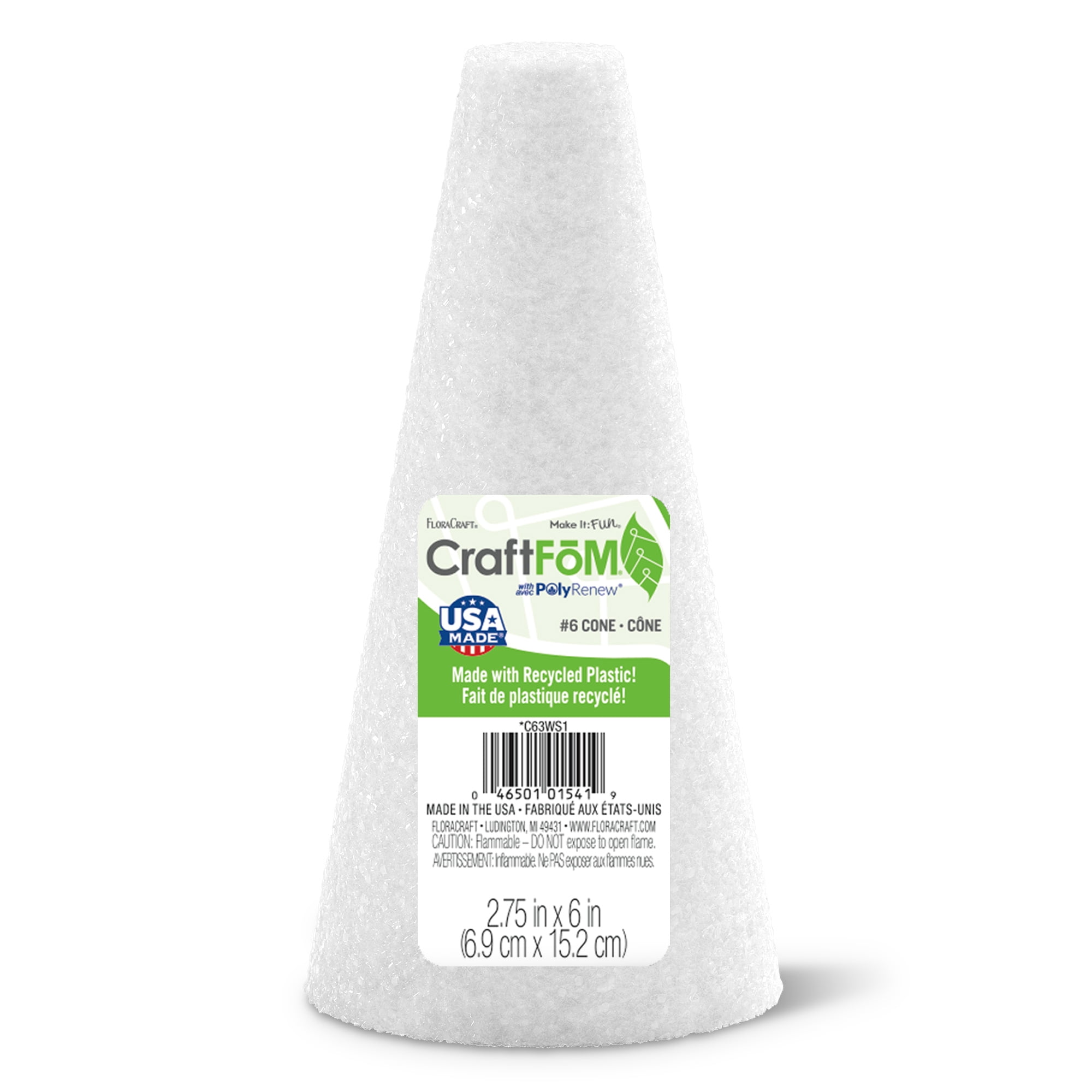 Floracraft White 2.75" x 6"  CraftFōM Cone - Decorative Foam for DIY Decoration, Weddings, Birthdays, and Parties - Bulk 36 Pack