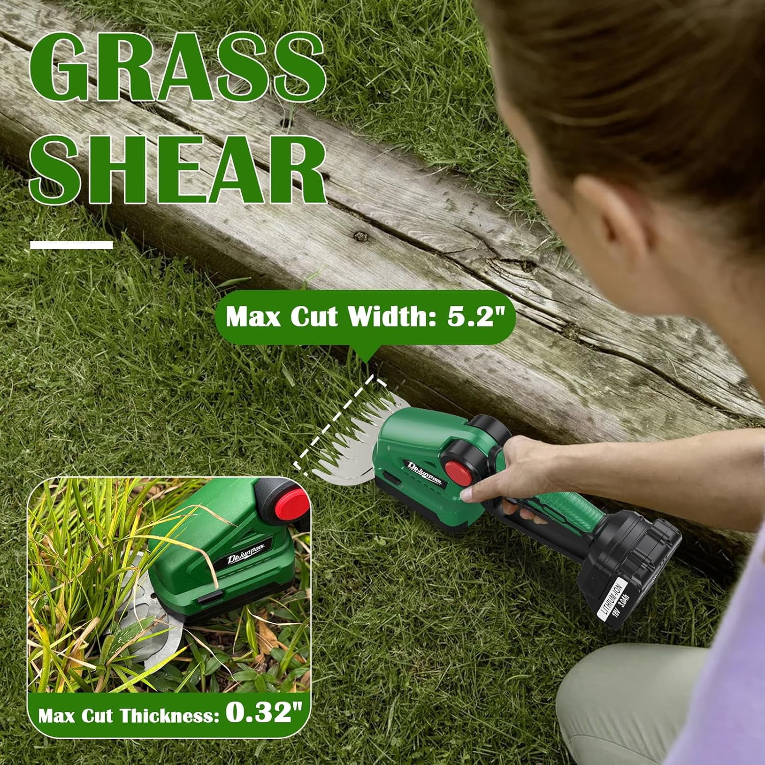 Cordless Hedge Trimmer with 2x 3.0Ah Batteries, Quick Charge Electric Grass Shears for Garden Lawn