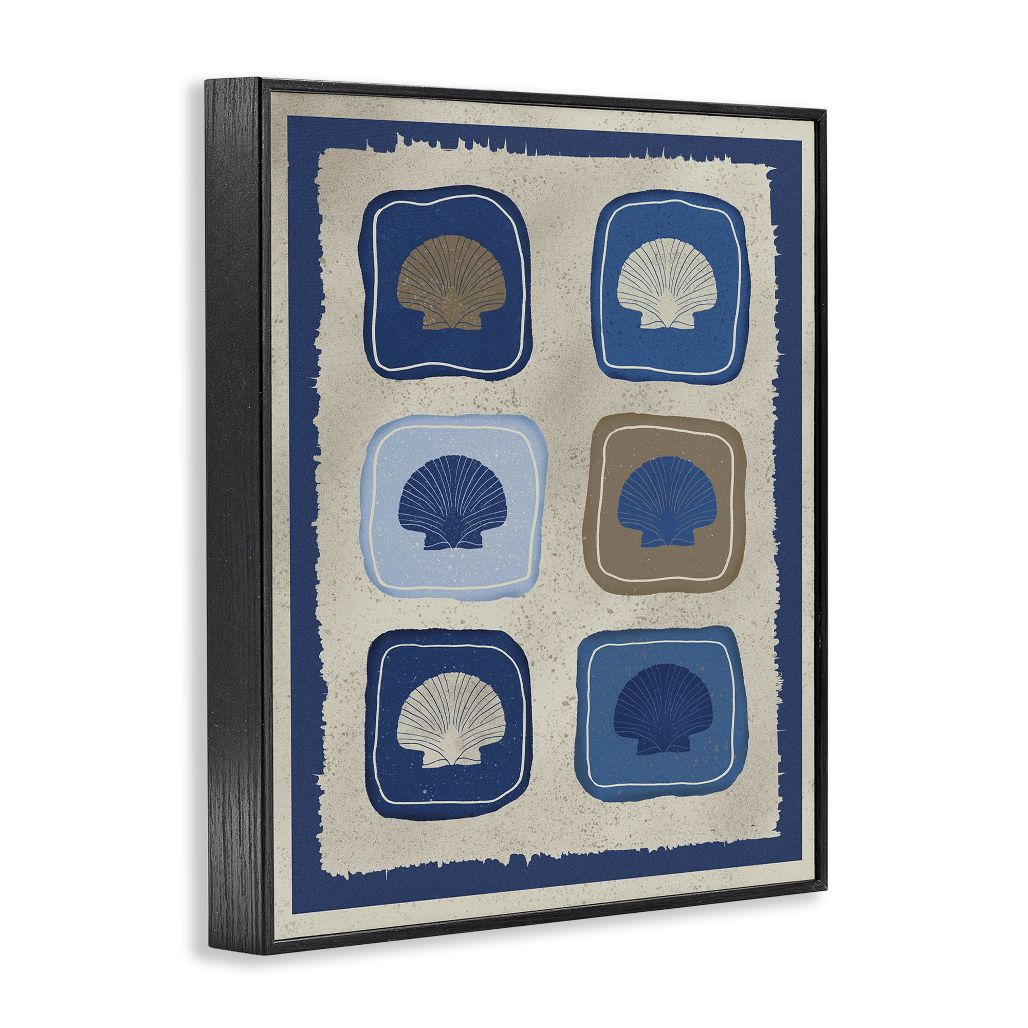 Stupell Industries Nautical Block Shells Black Framed Giclee Art, design by Julia Frost