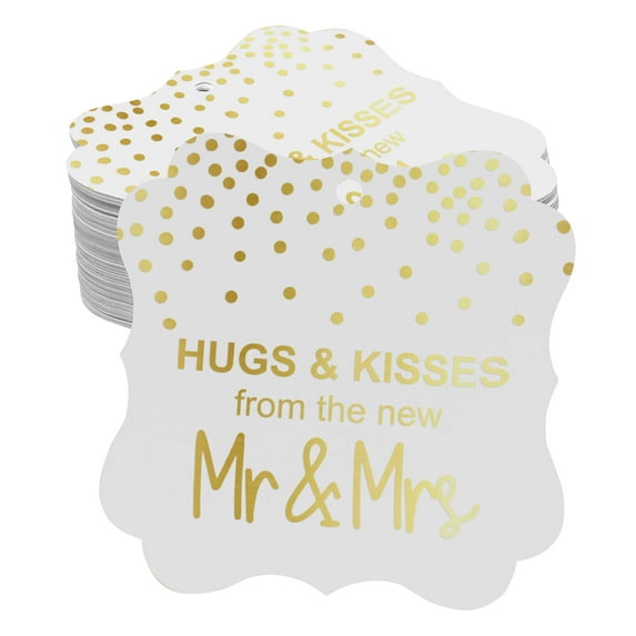 Inkdotpot Pack Of 50 Hugs & Kisses From The New Wedding Paper Tags DIY Craft Bracket Shape Real Gold Foil Hang Tags