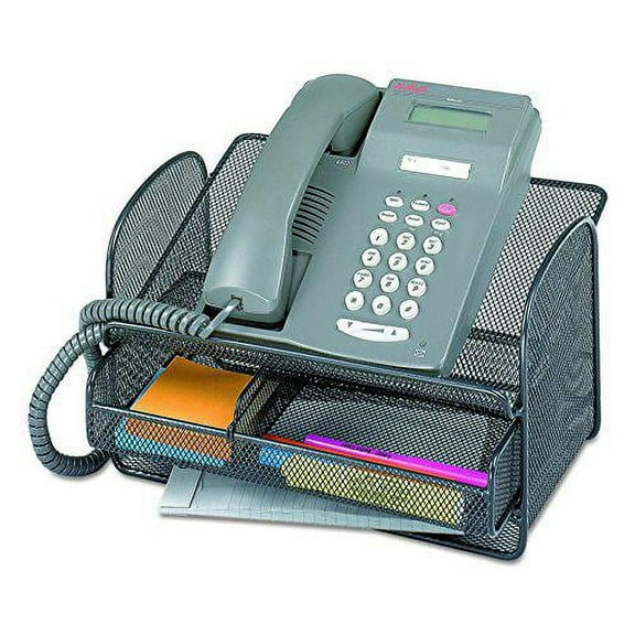 Safco Onyx Mesh Telephone Stand with Drawer, 2160BL - Office File Storage & Angled Top Platform - Powder Coated Steel - 9.25 x 11.75 x 7 Inches Steel Mesh