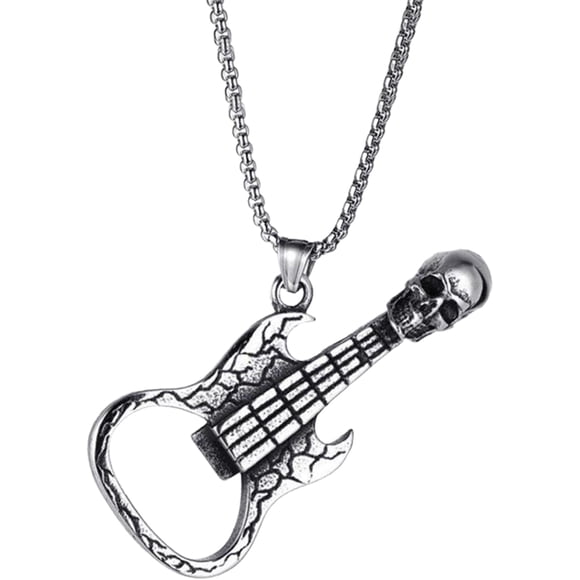Men Necklace Guitar Skull Pendant Necklace Personalized Necklace Metal Beer Bottle Opener