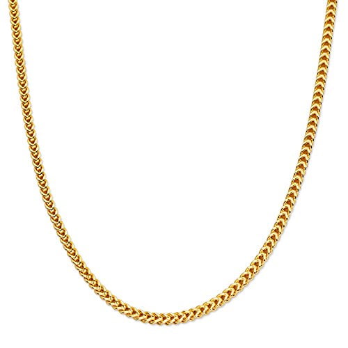 LOVEBLING 10K Yellow Gold 4mm Plain Hollow Franco Chain Necklace (26")
