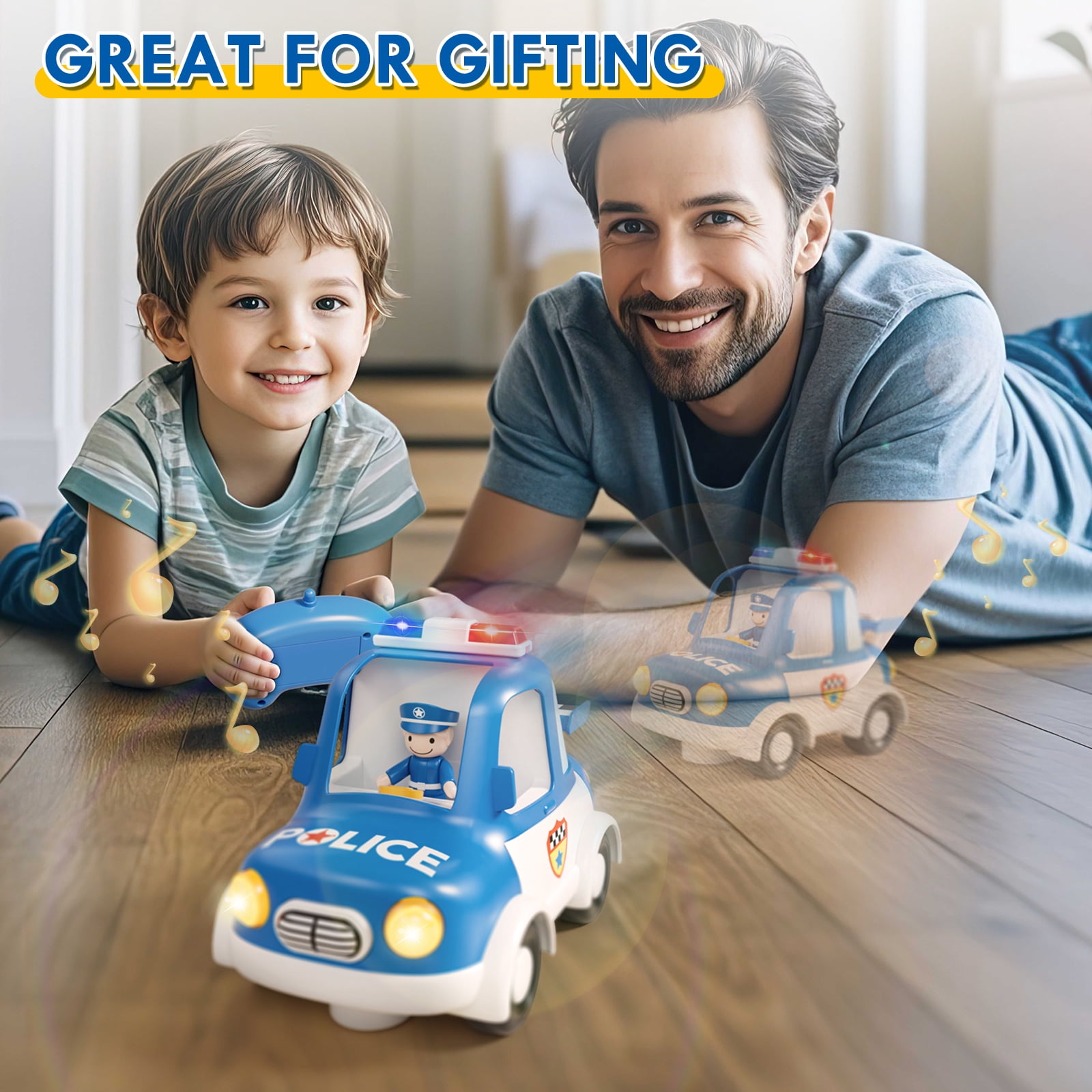 Toys for 2 Year Old Boys Toys, Rechargeable Remote Control Car for Toddler, Kids Toys Age 2 3 4 5, Police Car with LED Lights & Music, Gifts for Toddler Boys 18+ Months