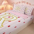 thumbnail image 3 of Meiyoeat Red Strawberry Kawaii Letter R Zipper Twin Comforter Sets with Fitted Sheet and 2 Pillowcases, Cartoon Fruit Stripes Print Zipper Bedding Set for Bedroom,4-Piece,Pink Reversible, 3 of 6