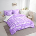 thumbnail image 3 of Manfei Romantic Love Heart Bedding Comforter Set 7-Piece for Teens, Purple Anniversary King Bedding Sets, Inspirational Quotes Reversible Bed Sheets, Ultra Soft Home Decor, 3 of 7