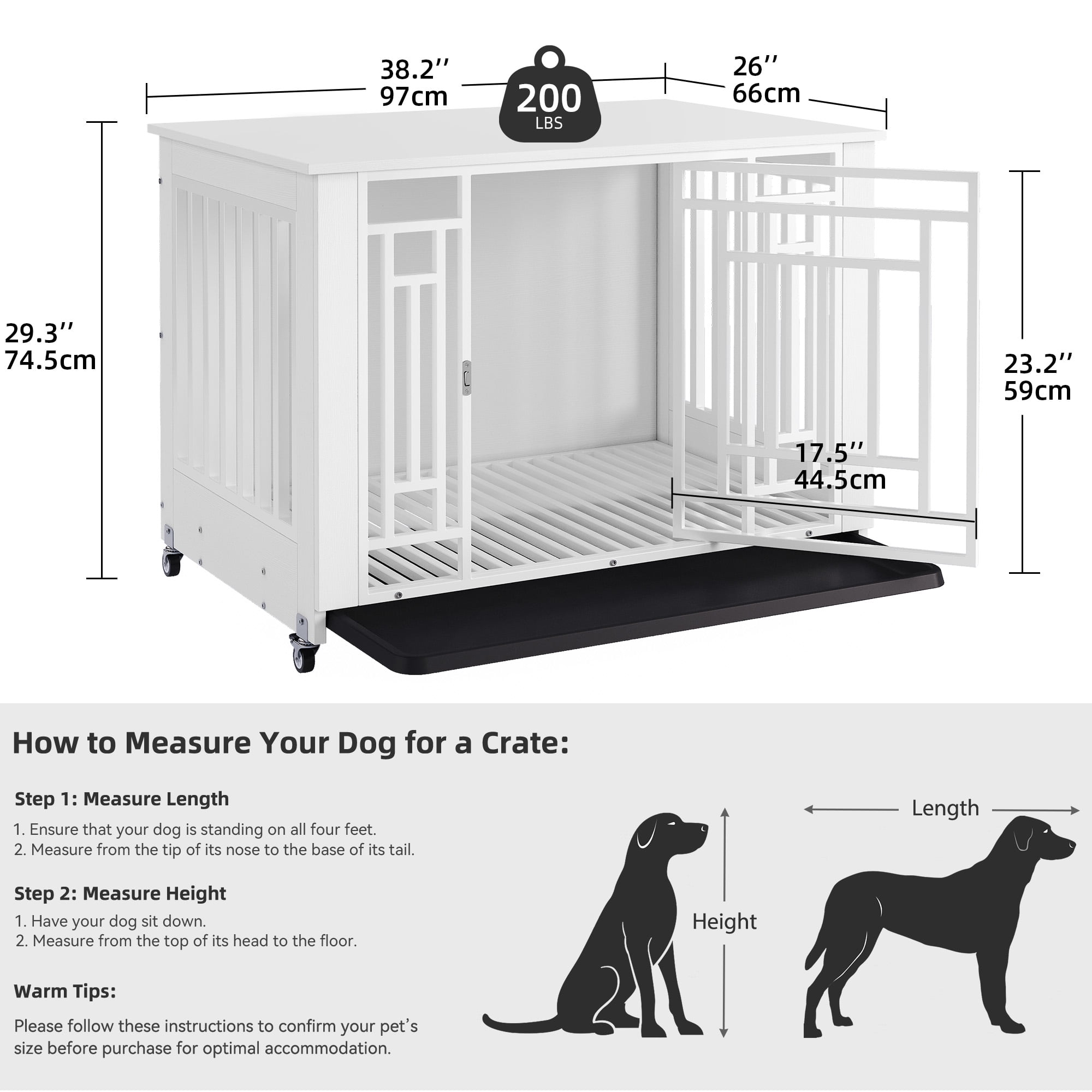 Uforic 38" Dog Crate Furniture with 4 Wheels, Indoor Furniture Style Wooden Large Dog Kennel, White