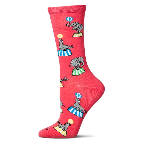 MeMoi Women's "Circus Fun" Rayon Blend Novelty Crew Sock - Womens - Female, 9-11, Teaberry