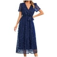 thumbnail image 1 of Womens Fashion V-Neck Embroidered Bright Screen Medium Length Dress, 1 of 8
