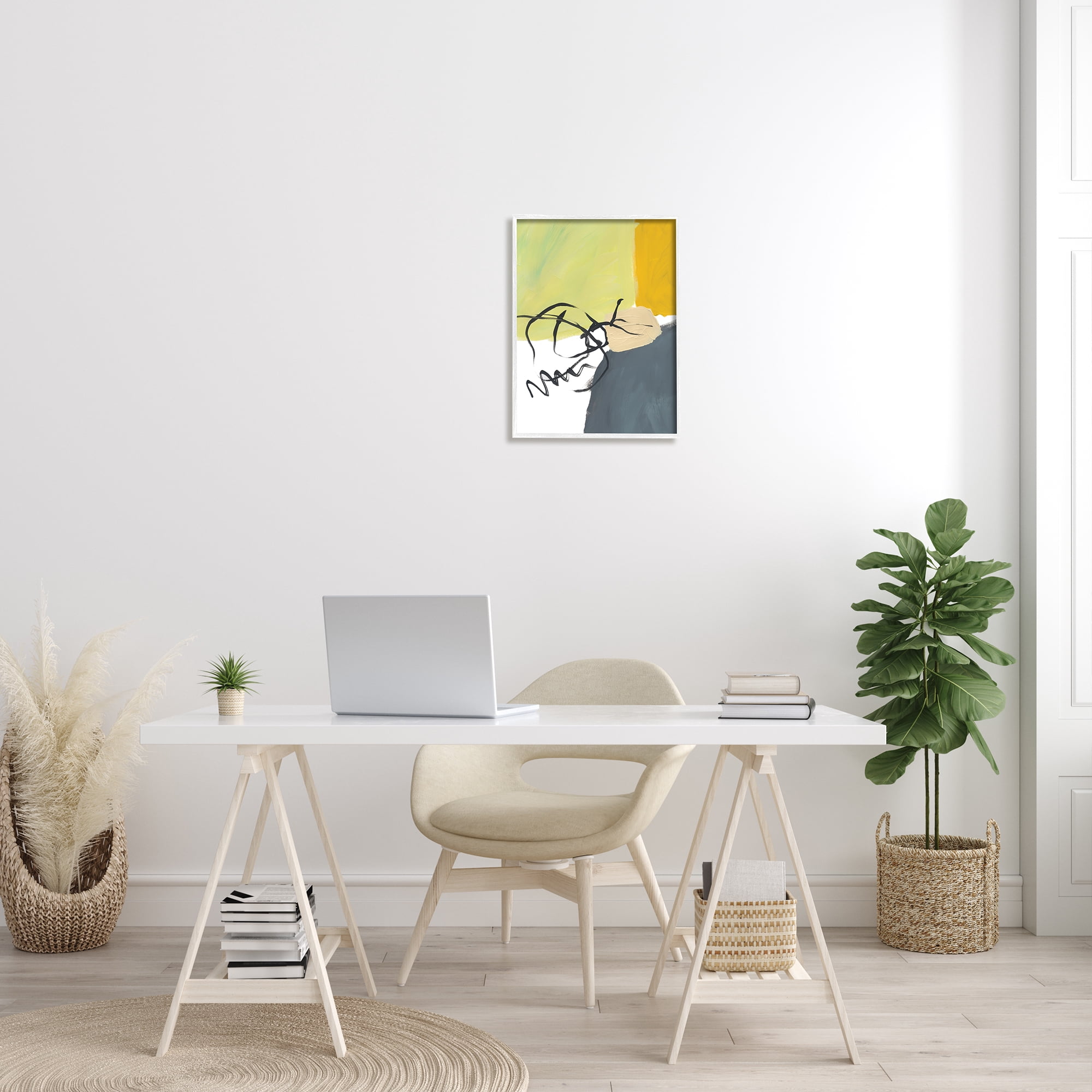 Stupell Industries Abstract Yellow Grey Shapes Fluid Black Lines, 16 x 20, Designed by Bronwyn Baker