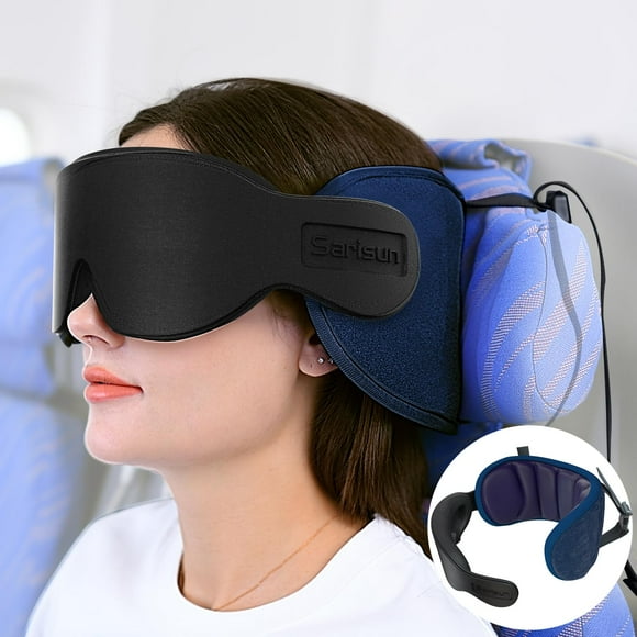 Almohada de viaje SARISUN para aviones con máscara de ojos morada