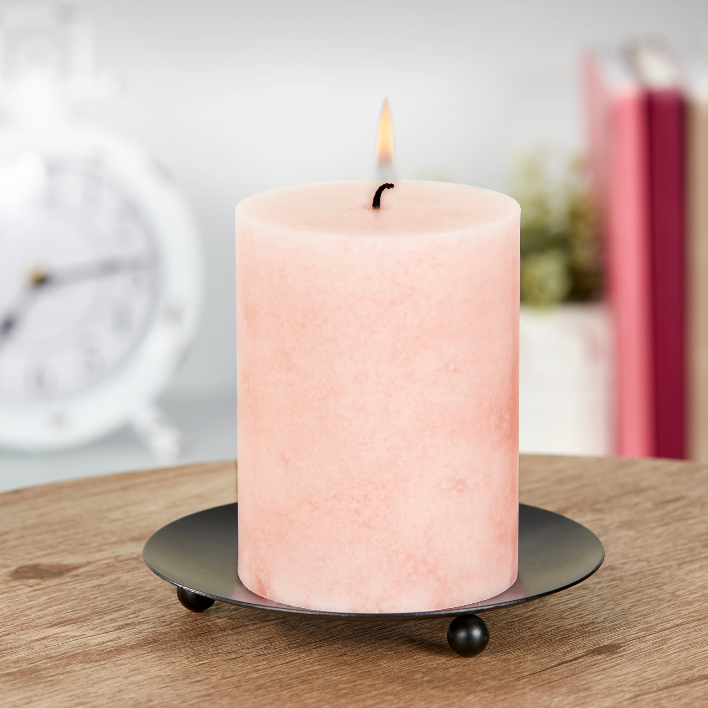 Mainstays Unscented Decorative Mottled Pillar Candles, 3x4inch tall, Pink Mottled Color