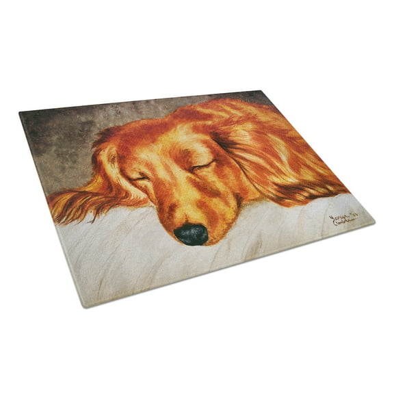 Carolines Treasures AMB1202LCB Red Longhaired Dachshund Glass Cutting Board Large, 12H x 16W, multicolor