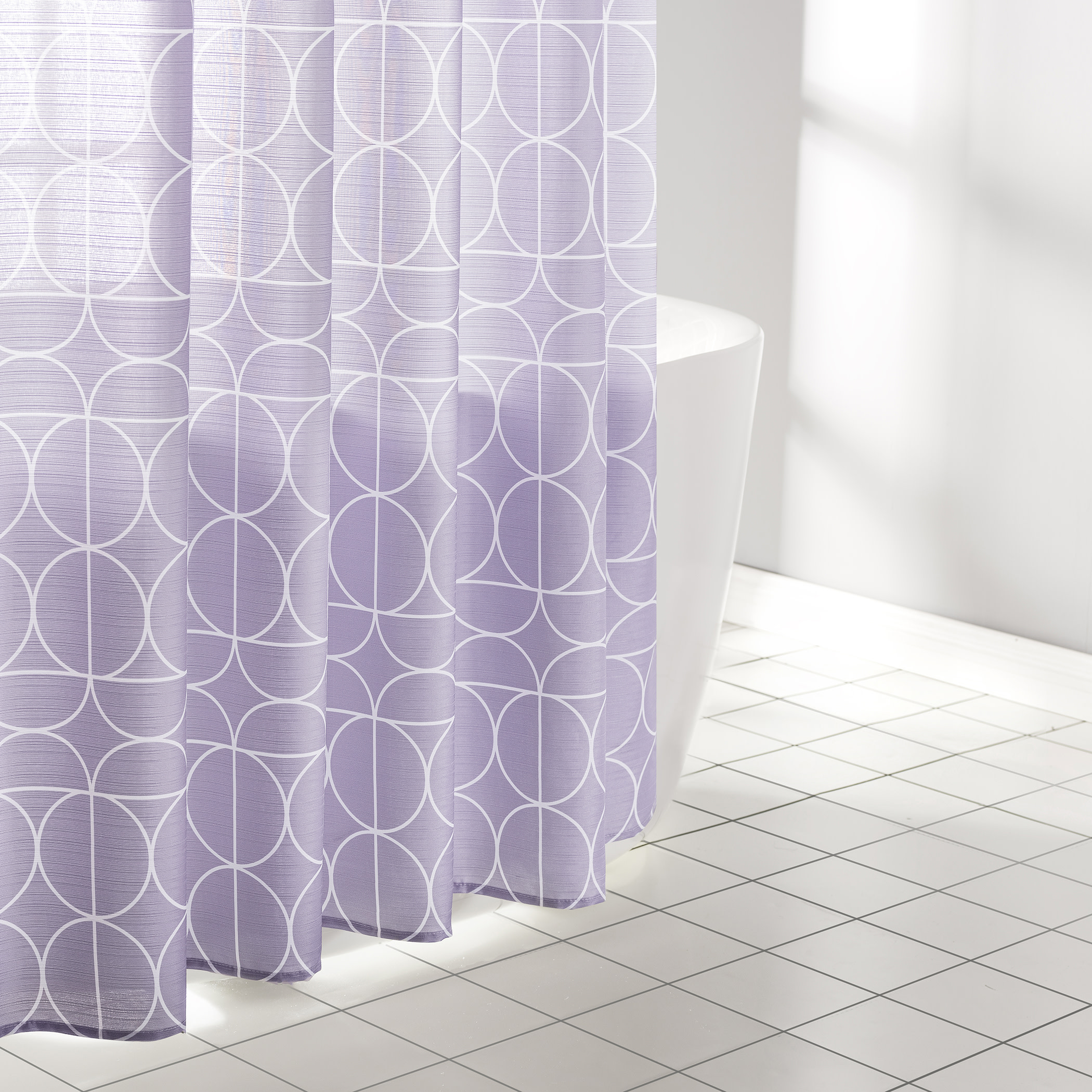 No. 918 Rodrick 13-Piece Geometric Print Shower Curtain and Rings Set, 70"x72", Lavender
