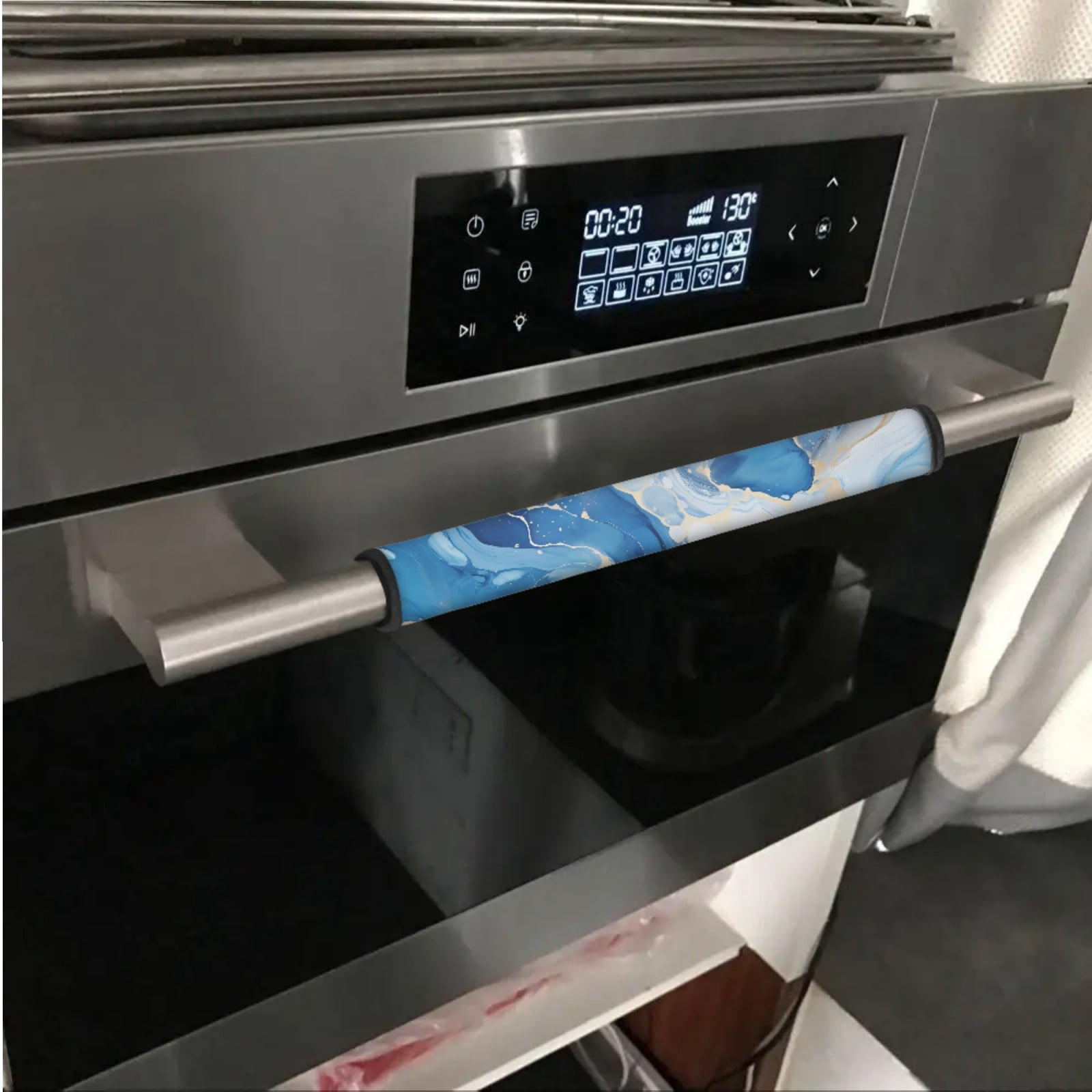 SEANATIVE Refrigerator Door Handle Covers Pack of 6 Water-Resistant Appliance Protector Door Cloth Keep Handles Clean from Smudges, Fingertips, Stains, Easy Installation, Blue Marble Gold