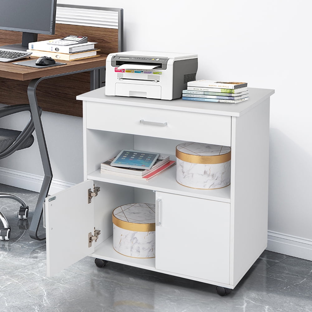 Kepooman Office File Cabinets, One Drawer One Layer Frame Double Doors MDF and PVC - White Kepooman Office File Cabinets, One Drawer One Layer Frame Double Doors MDF and PVC - White