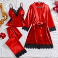 thumbnail image 2 of Rotm 3PC Satin Pajamas Silk Satin Pajamas for Women Set Silk Pjs Long Sleeve Top Cozy Sleepwear Silky Pajamas Red,XL, 2 of 5