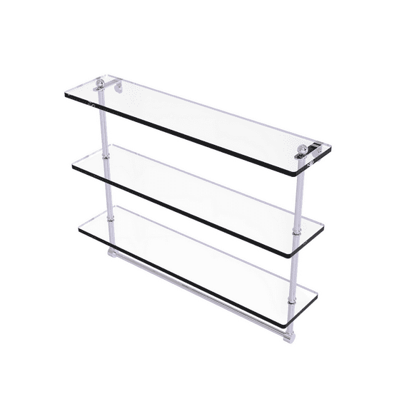 22-in Triple Tiered Glass Shelf with Integrated Towel Bar in Polished Chrome