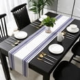 thumbnail image 3 of Navy Blue Striped Table Runner 48 Inches Long, Modern White Striped Abstract Art Aesthetics Kitchen Coffee Dining Table Decoration for Home Party Birthday Wedding Home Decor 13x48 Inches, 3 of 8