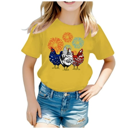 

ZMHEGW Children Independence Day Theme Fashion Part Print Short Sleeve Round Neck T Shirt Tops