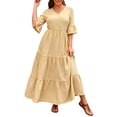 thumbnail image 2 of Horkkom Tiered Dress Women Plus Size Summer V Neck Maxi Dresses A Lined Casual Beach Sundresses XXL, 2 of 8