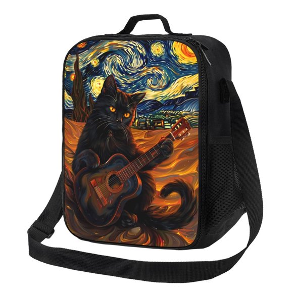 Balery Starry Night Cat Guitarist A Caja de Almuerzo y Bolsa de Almuerzo para Hombres y Mujeres, Bolsa de Almuerzo Reutilizable con Gran Capacidad, Bolsa de Almuerzo Aislada