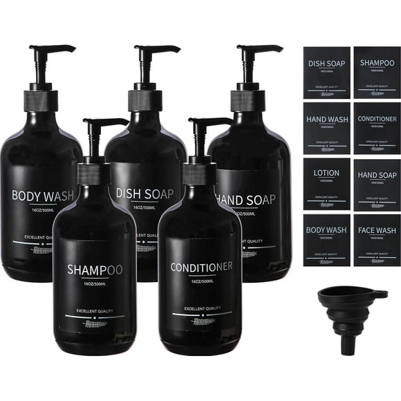 Juego de botellas de ducha Mithrgrous Black, 500 ml, recargables (paquete de 5)