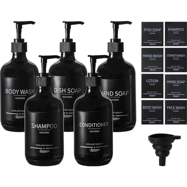 Juego de botellas de ducha Mithrgrous Black, 500 ml, recargables (paquete de 5)