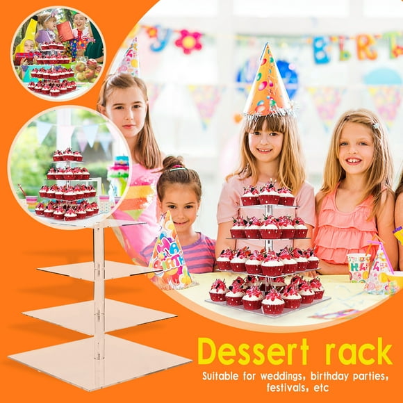 Dvkptbk Acrylic Display Stand Square 4-Layer Acrylic Cupcake Display Stand Home & Garden