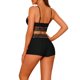 thumbnail image 3 of Conjuntos de bikini de color contrastante para mujer de 2 piezas, traje de baño de cintura alta con escote redondo, grande, negro, 3 of 5