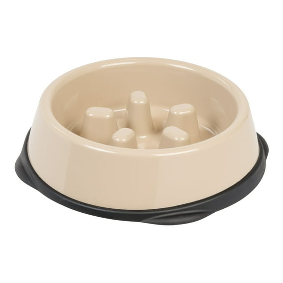 IRIS USA 2 Cup Slow Feeder Dog Bowl for Short Snouted Pets, Beige/Black