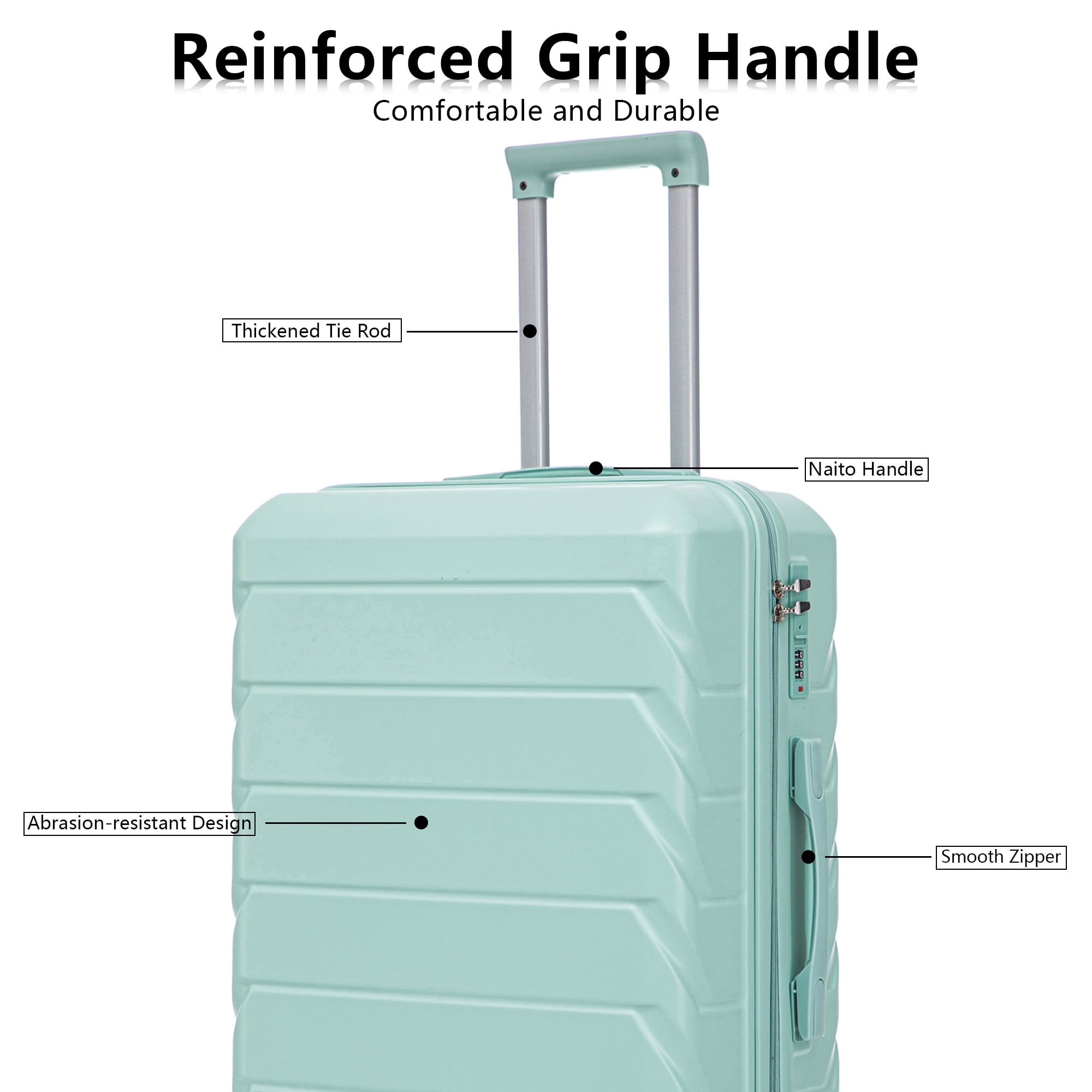 Alvantor 3Pcs Luggage Set, ABS Hardside Spinner Suitcase with Combination Lock, 20/24/28 Inch, Mint Green