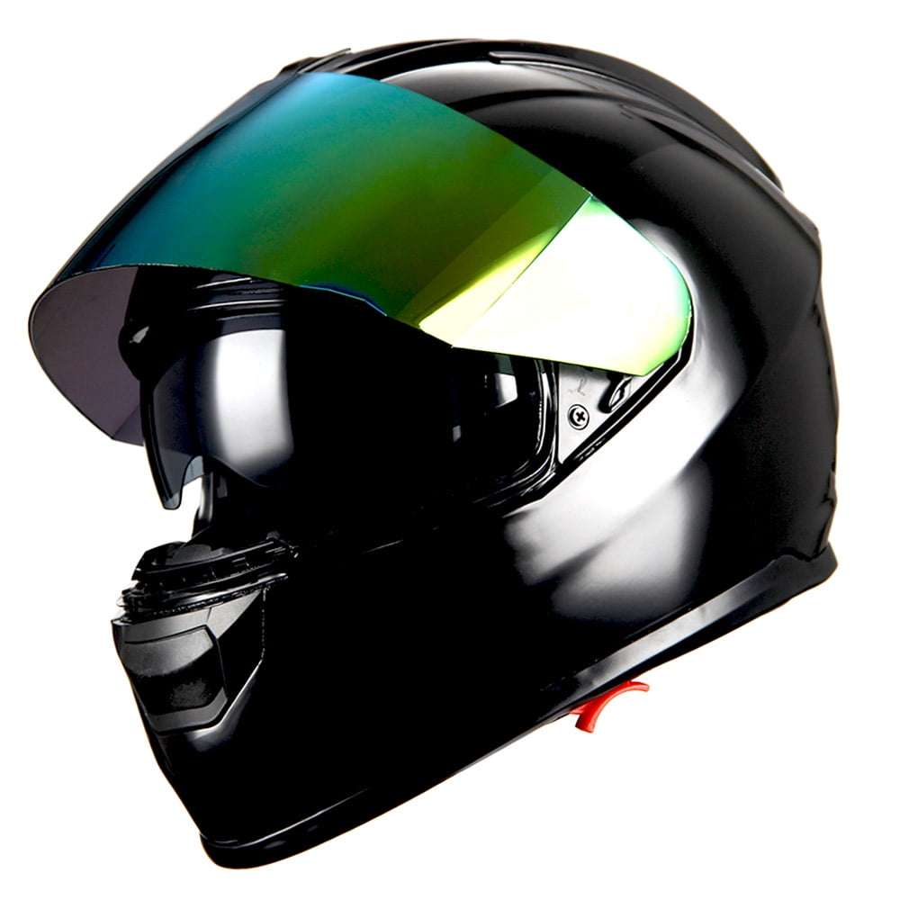 1Storm Motorcycle Full Face Helmet DOT Adults Street Bike Dual Visor Sun Inner Shield with One Extra Clear Shield: HJAH15 Tinted Glossy Black